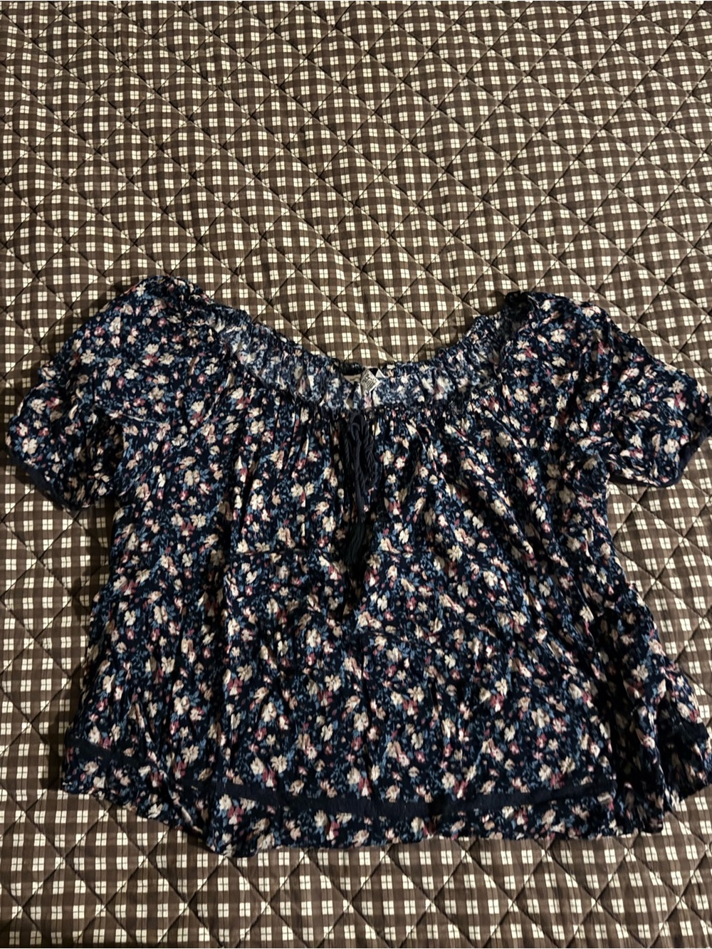 American Eagle Outfitters Navy Floral Off-the-Shoulder Top